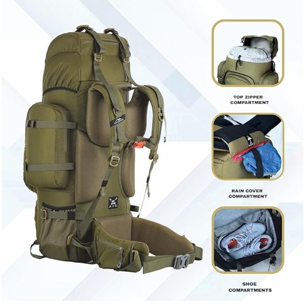 TRAWOC WILDWING 95L(80 +15) Internal Frame Travel Backpack with Detachable Daypack/Camping Hiking Trekking Bag Large Rucksack for Men & Women BHK00, 3 Year Warranty - Image 2