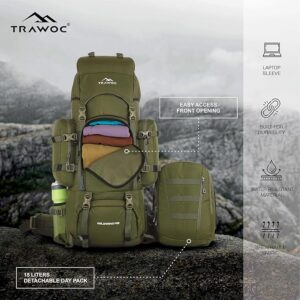 TRAWOC WILDWING 95L(80 +15) Internal Frame Travel Backpack with Detachable Daypack/Camping Hiking Trekking Bag Large Rucksack for Men & Women BHK00, 3 Year Warranty